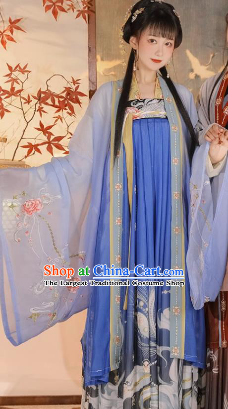 Ancient China Traditional Hanfu Runqun Blue Dress Fairy Costumes Tang Dynasty Woman Clothing