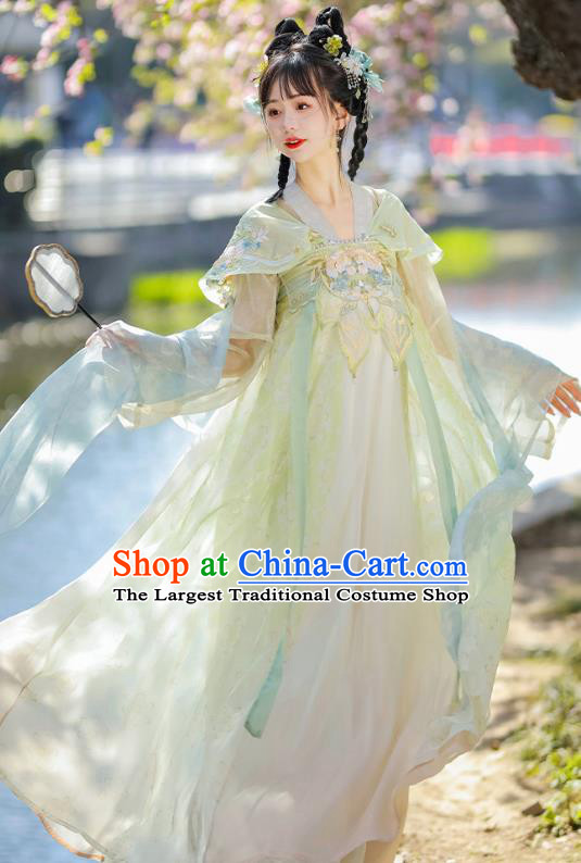 China Hanfu Green Dresses Ancient Young Lady Clothing Traditional Costumes