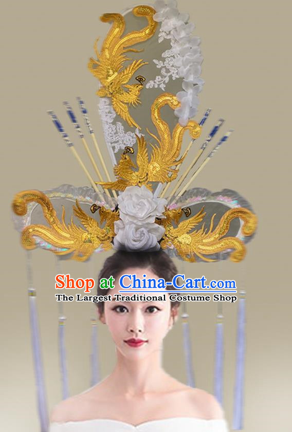 Chinese Style Blue And White Porcelain Headdress Catwalk Model Competition Exaggerated Makeup Modeling National Tide White Ancient Style Cheongsam Hair Accessories