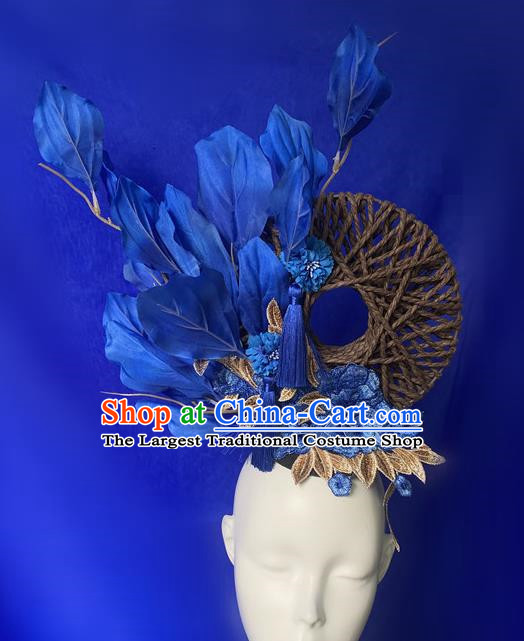 Chinese Style Blue And White Porcelain Blue National Tide Ancient Style Catwalk Model Competition Exaggerated Headdress Hair Accessories