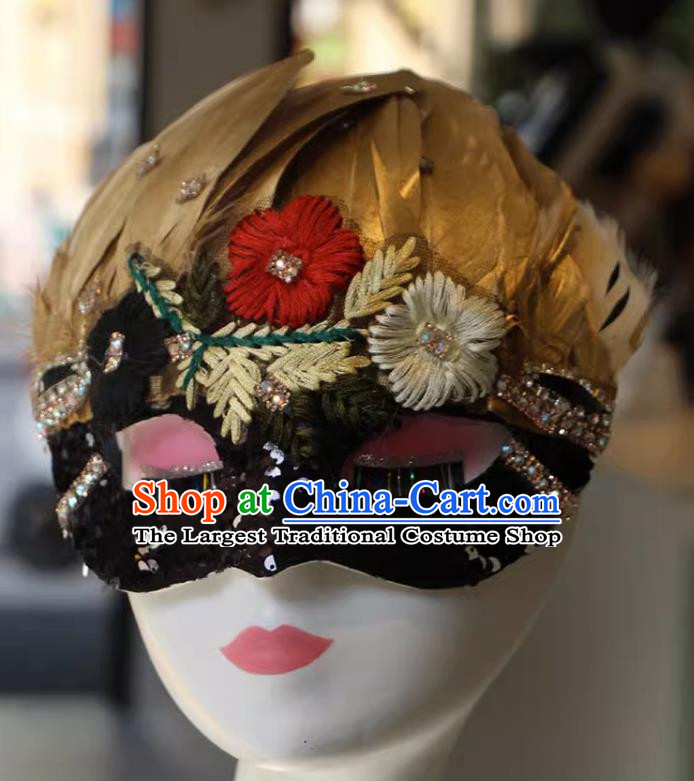 Chinese Style Embroidery Golden Feather Mask Masquerade Singing Halloween Face Makeup