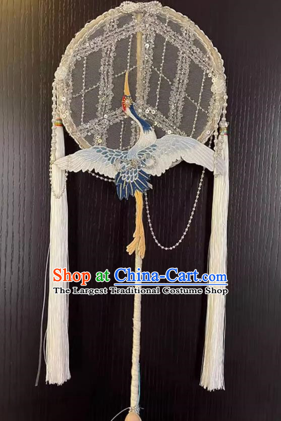 Embroidery Beads Heavy Industry Ancient Style Hanfu Long Handle Round Fan Handmade Palace Fan Dance Fan Chinese Style