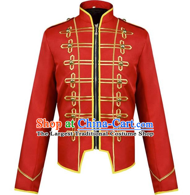 Medieval Retro Stand Collar Short Jacket Golden Embroidery Lace Military Musician Uniform Cosplay Royal Band Top
