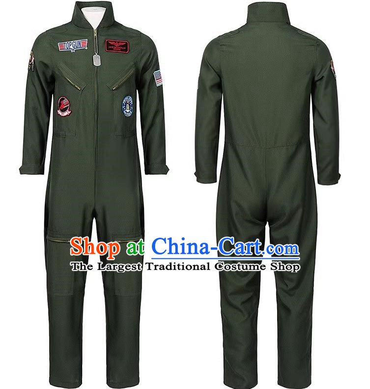 American Pilot Costume Adult Child Cosplay Top Gun TOPGUN Uniform Jumpsuit Suit Large Size