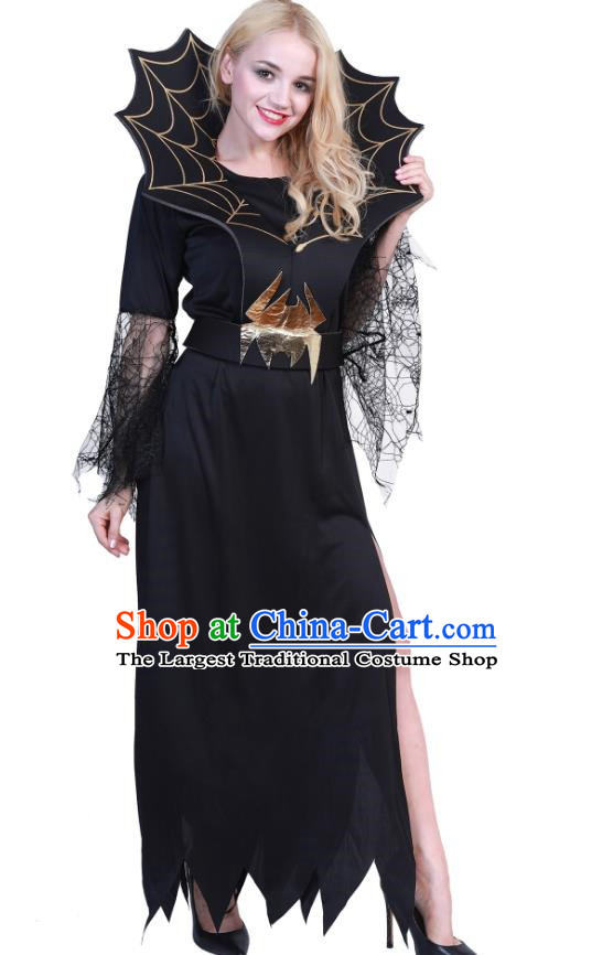 Halloween Black Spider Banshee Costume Cosplay Spider Web Witch Dress Cemetery Haunted House Script Props Costume
