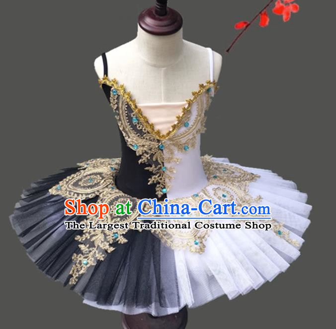 Children Little Swan Dance Sling Ballet Skirt Swan Lake Tutu Skirt Black And White Professional Ballet TUTU Skirt