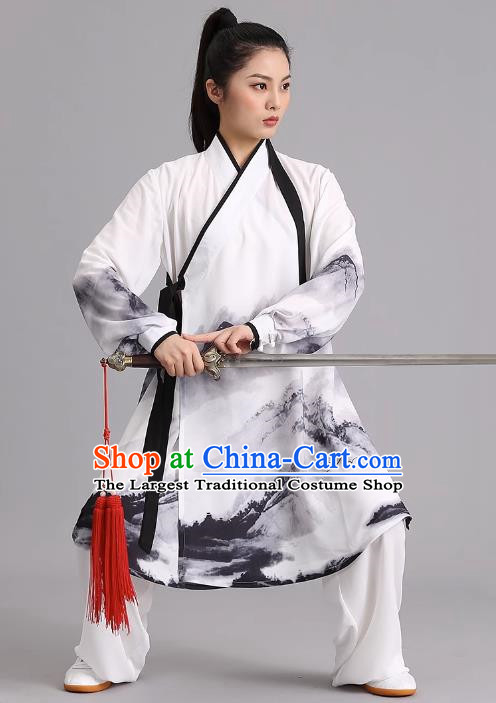Tai Chi Clothing Han Style Painted Silk Hemp Martial Arts Long Section Performance Competition Chinese Style Men And Women