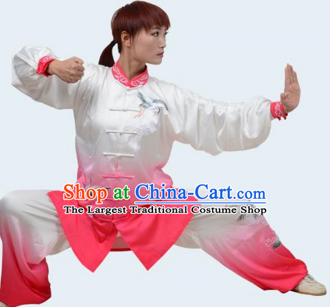 Rose Red Tai Chi Clothes Cloud Crane Gradient Transition Color Three Piece Suit Drape Embroidery Practice Clothes For Men And Women Performance Clothes