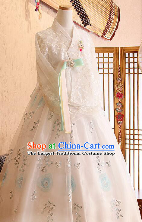 Top Korean Wedding Dress White Traditional Hanbok Bride Costume
