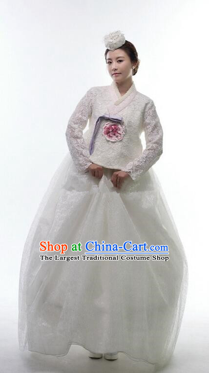 White Lace Hanbok Top Bride Costume Korean Traditional Wedding Dress
