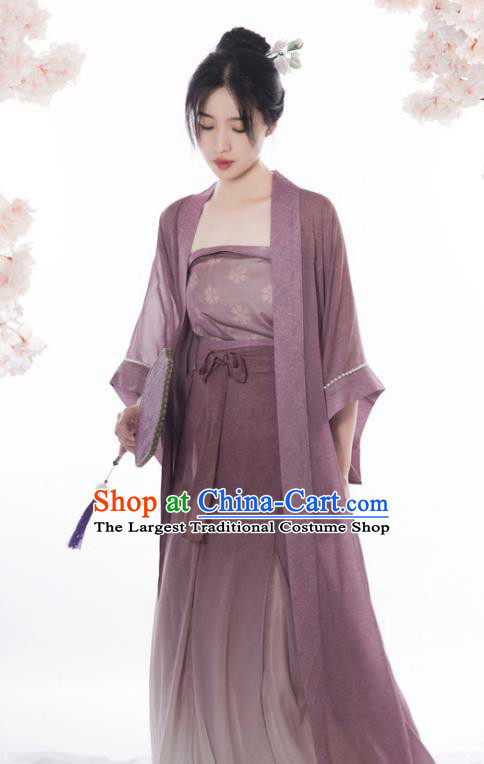 Chinese Song Dynasty Young Lady Clothing Ancient Civilian Woman Purple Dress Costumes Woman Traditional Hanfu Set