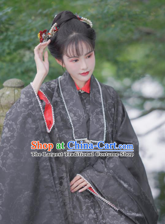 Chinese Ancient Noble Woman Dress Costumes Traditional Hanfu Ming Dynasty Royal Mistress Black Clothing
