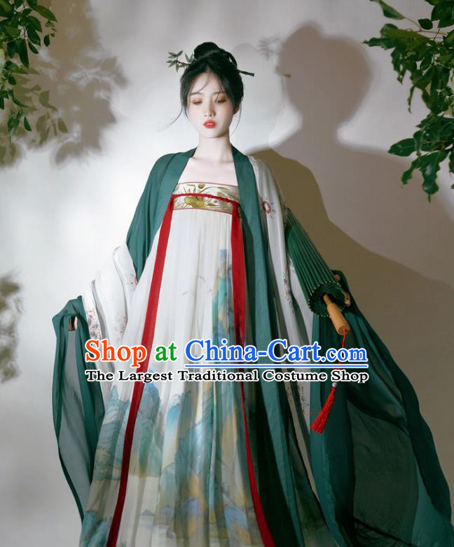 Chinese Ancient Princess Ink Painting Dresses Tang Dynasty Young Woman Costumes Traditional Hanfu Ruquan