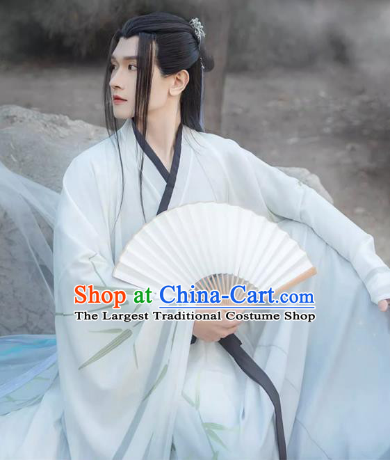 Chinese Ancient Swordsman White Clothing Jin Dynasty Male Garment Costumes Traditional Young Hero Hanfu