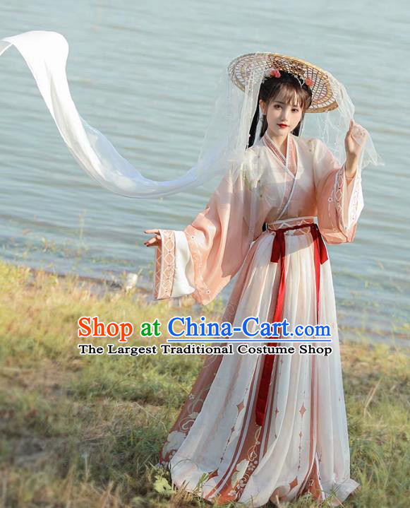 Chinese Jin Dynasty Princess Garment Costumes Traditional Pink Hanfu Dress Ancient Woman Clothing