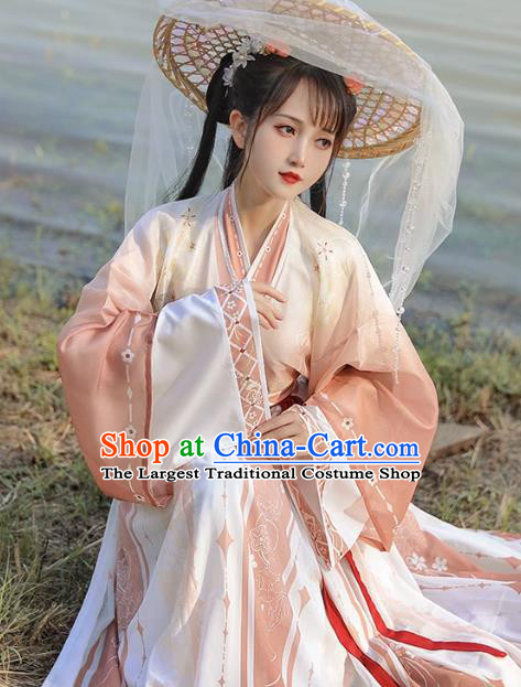 Chinese Jin Dynasty Princess Garment Costumes Traditional Pink Hanfu Dress Ancient Woman Clothing
