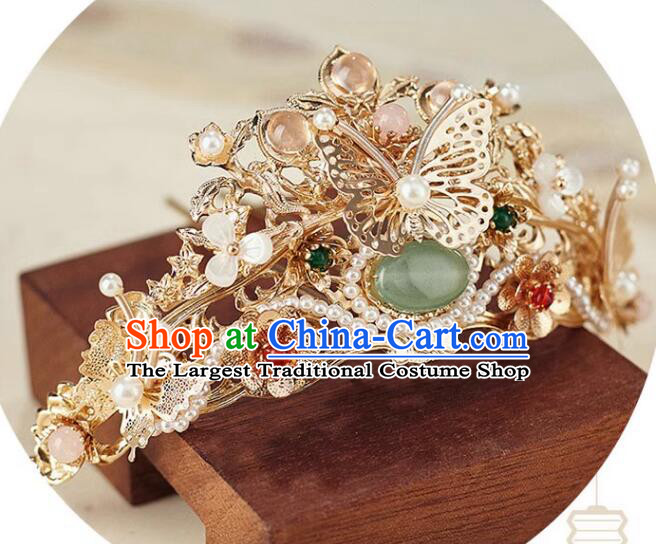 Chinese Hanfu Jewelry Ancient Empress Golden Crown Ming Dynasty Princess Gems Hair Pin