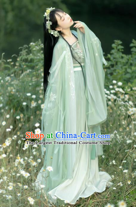 Chinese Ancient Goddess Clothing Song Dynasty Royal Princess Costumes Traditional Woman Green Hanfu Dresses