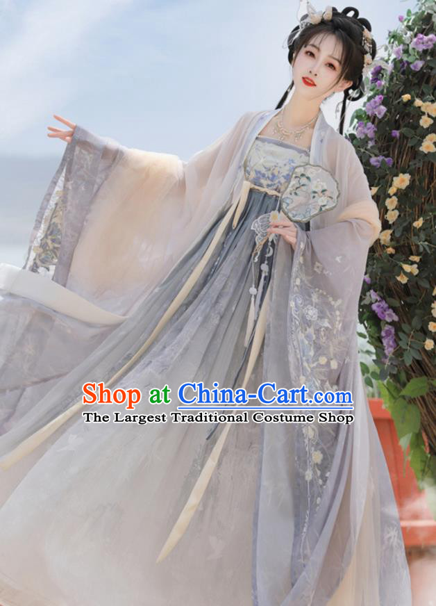 Chinese Ancient Goddess Clothing Tang Dynasty Imperial Princess Costumes Traditional Woman Grey Hanfu Dresses