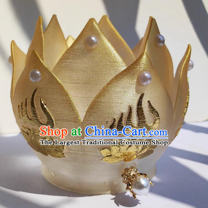 Chinese Handmade Song Dynasty Headdress Hanfu Hair Jewelries Ancient Empress Golden Lotus Crown