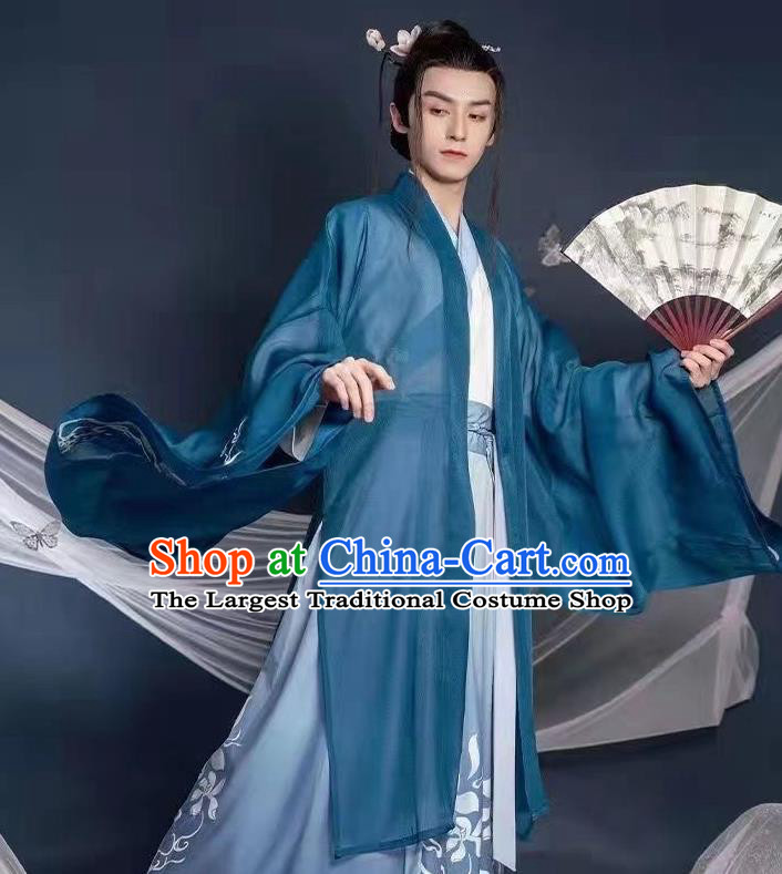China Jin Dynasty Young Childe Garment Costumes Ancient Swordsman Clothing Traditional Chivalrous Hanfu Set