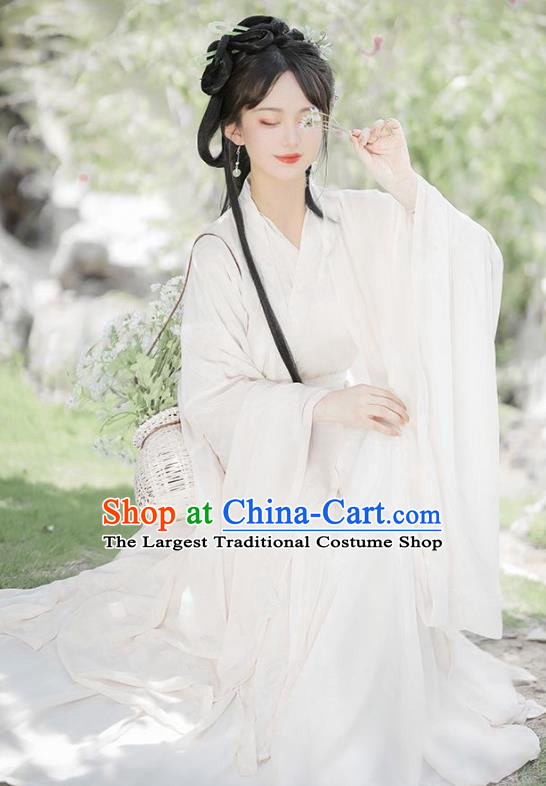 China Ancient Goddess Clothing Traditional Young Lady White Hanfu Dress Jin Dynasty Swordswoman Garment Costumes