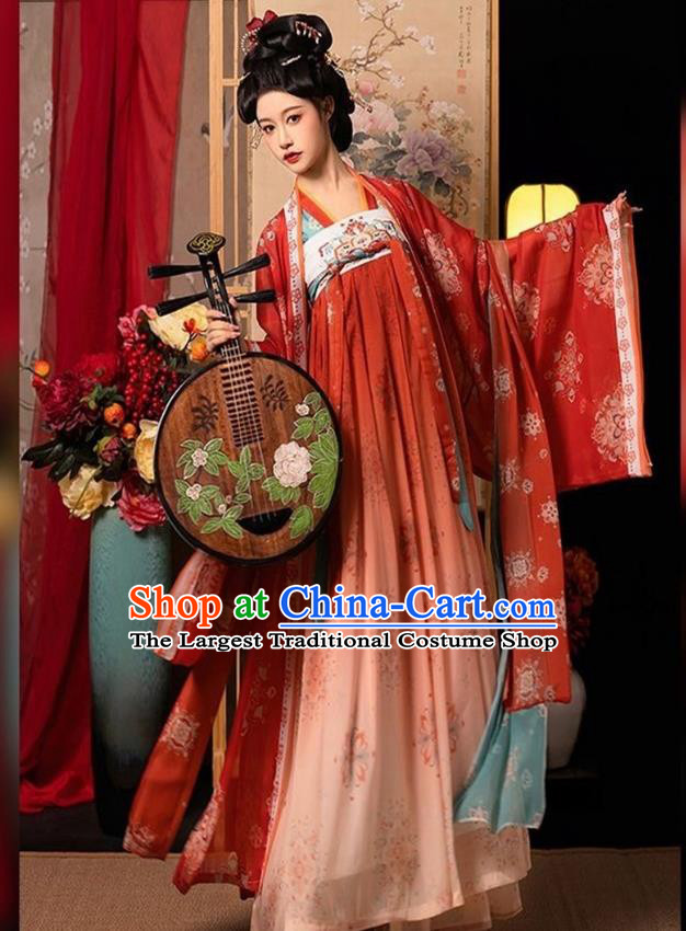China Tang Dynasty Empress Garment Costumes Ancient Imperial Consort Clothing Traditional Court Woman Red Hanfu Dress