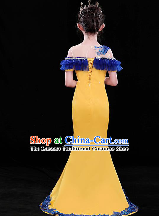 Chinese Girl Compere Full Dress Embroidered Birthday Costume Children Modern Fancywork Clothing