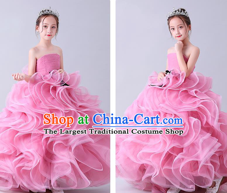 Girl Compere Pink Full Dress Catwalks Princess Formal Costume Children Stage Show Clothing