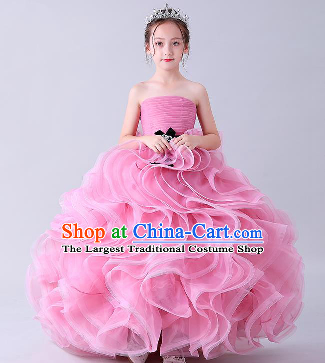 Girl Compere Pink Full Dress Catwalks Princess Formal Costume Children Stage Show Clothing