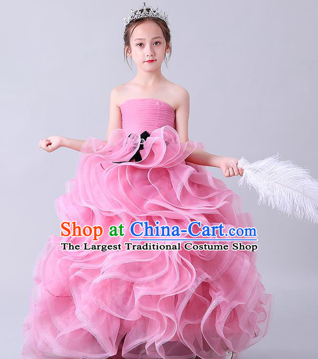 Girl Compere Pink Full Dress Catwalks Princess Formal Costume Children Stage Show Clothing