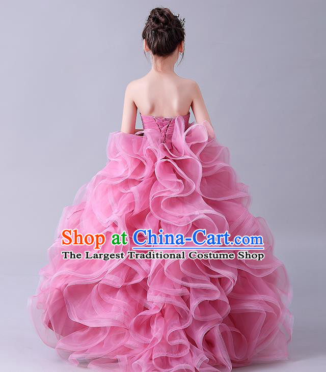 Girl Compere Pink Full Dress Catwalks Princess Formal Costume Children Stage Show Clothing