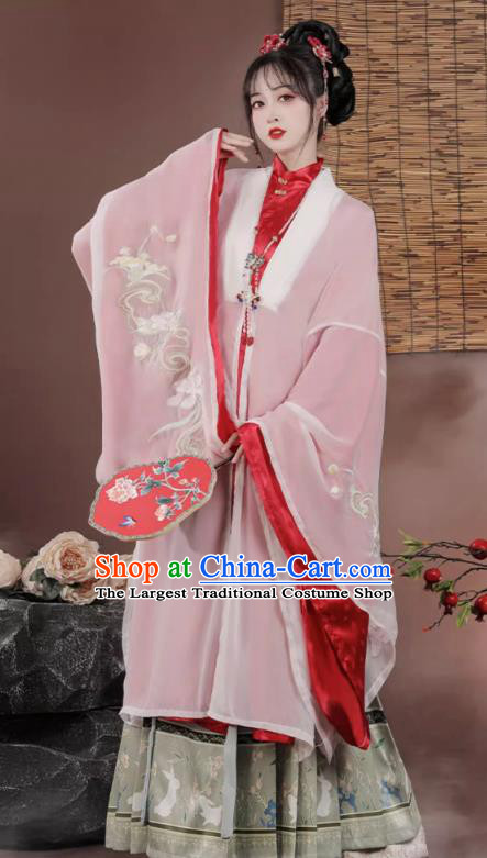 China Ming Dynasty Cape Red Gown and Skirt Complete Set Ancient Palace Princess Costumes