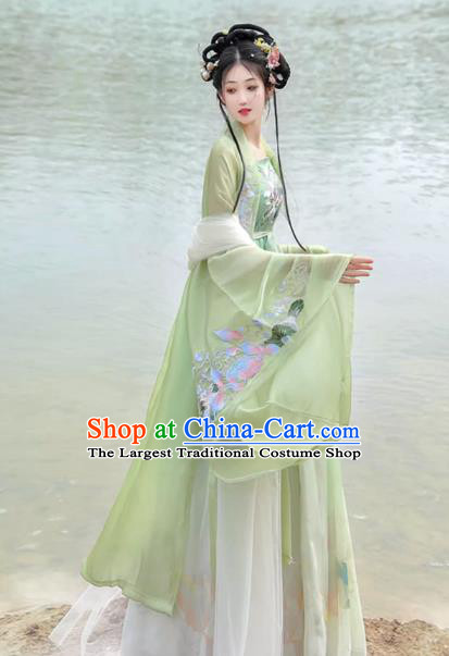 China Tang Dynasty Noble Lady Clothing Traditional Woman Costumes Fairy Hanfu Ancient Princess Green Dresses