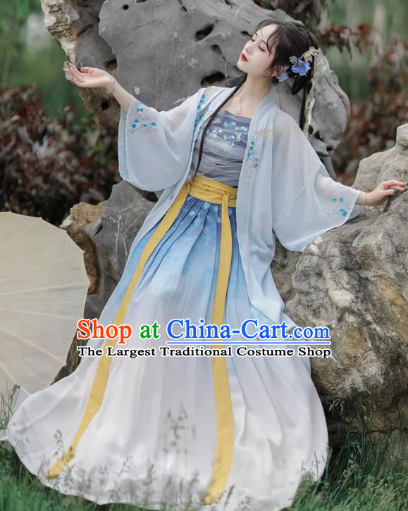 China Song Dynasty Village Girl Clothing Traditional Woman Hanfu Costumes Ancient Young Lady Blue Dresses