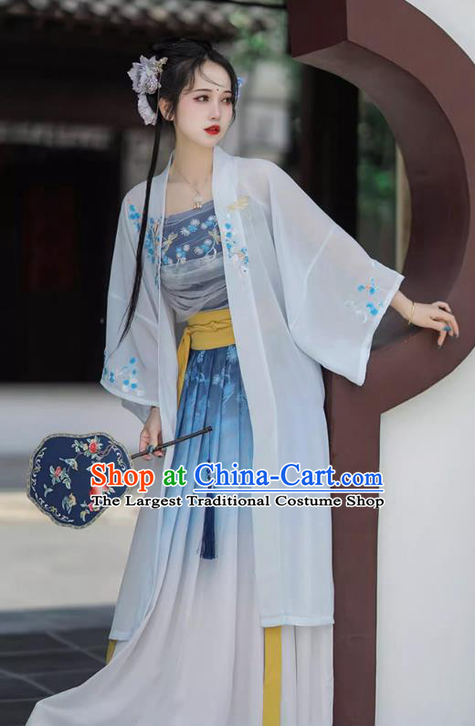 China Song Dynasty Village Girl Clothing Traditional Woman Hanfu Costumes Ancient Young Lady Blue Dresses