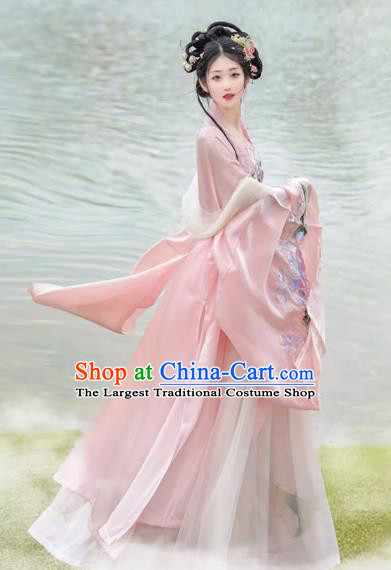 China Ancient Goddess Costumes Tang Dynasty Palace Princess Clothing Traditional Hanfu Pink Hezi Dress