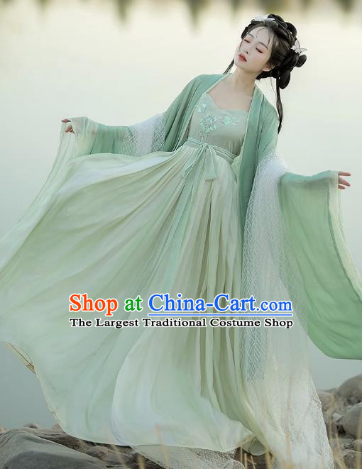 China Ancient Goddess Costumes Tang Dynasty Princess Clothing Traditional Hanfu Green Hezi Dress