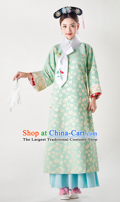 China Ancient Palace Lady Costumes Qing Dynasty Princess Clothing Green Qipao