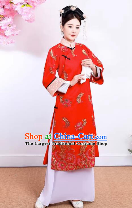 China Ancient Royal Princess Costumes Qing Dynasty Court Lady Clothing TV Series Manchu Woman Red Dress