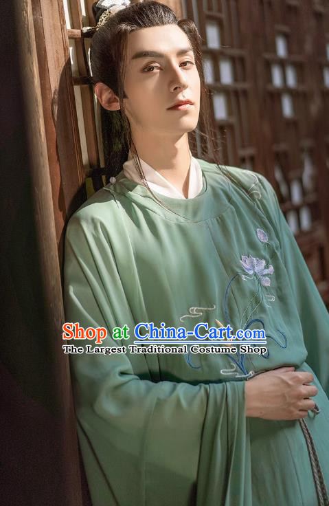 China Song Dynasty Scholar Clothing TV Series Swordsman Green Hanfu Outfit Ancient Young Childe Costumes