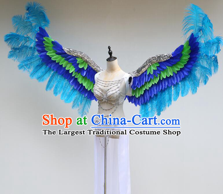 Brazilian Carnival Angel Wings Top Show Blue Feather Wings Model Catwalks Props