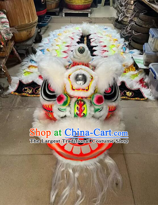 Handmade White Wool Fut San Lion Head and Body Costume China New Year Parade World Competition Lion Dance Costume Set