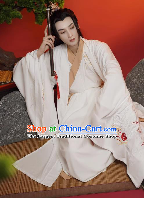 China Ancient Young Childe Costumes Ming Dynasty Scholar Clothing TV Series Swordsman White Hanfu Outfit
