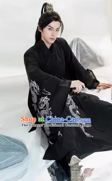 China Ming Dynasty Young Hero Clothing TV Series Swordsman Black Hanfu Outfit Ancient Chinese Costumes