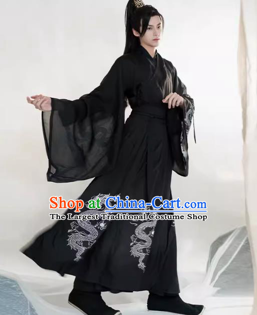 China Ming Dynasty Young Hero Clothing TV Series Swordsman Black Hanfu Outfit Ancient Chinese Costumes
