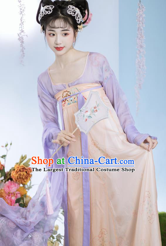 China Tang Dynasty Young Woman Dress Traditional Hanfu Clothing Ancient Palace Lady Costume