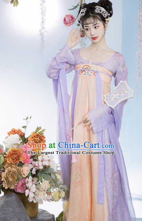 China Tang Dynasty Young Woman Dress Traditional Hanfu Clothing Ancient Palace Lady Costume