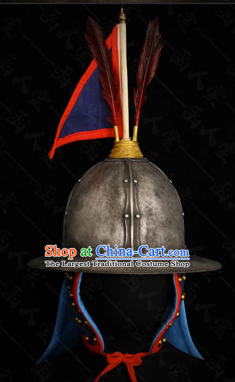 Chinese Handmade Headwear Ming Dynasty General Helmet Ancient Drama Commander Hat