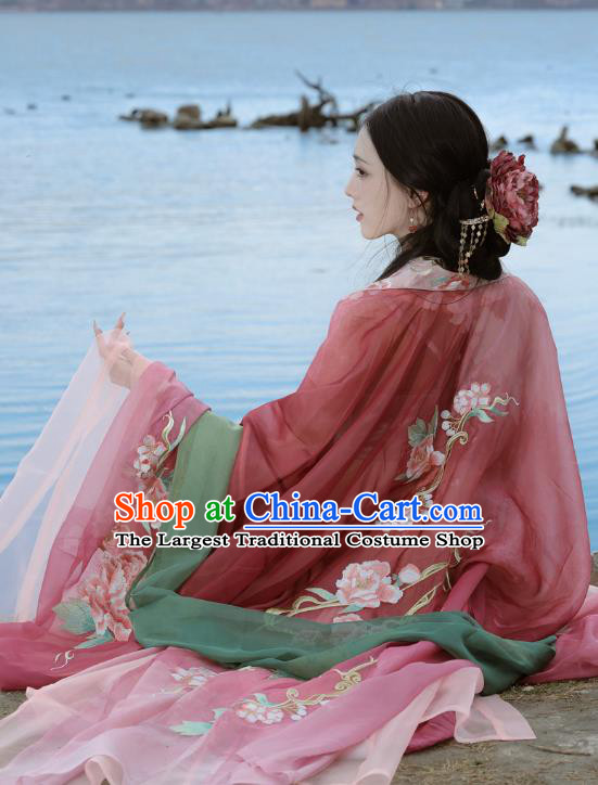 China Traditional Hanfu Embroidered Hezi Qun Ancient Court Woman Dresses Tang Dynasty Royal Princess Clothing